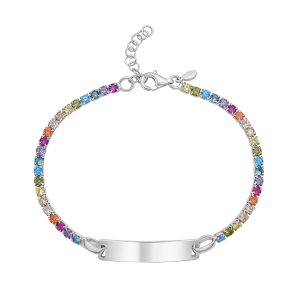 Silver Rainbow CZ ID Bracelet