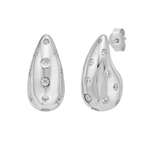 Silver Puffed Raindrop Earring with CZ
