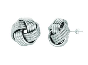 Silver Mini Textured & Polished Love Knot Earring