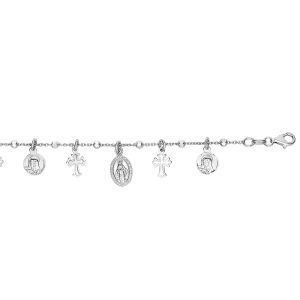 Silver 7.25" Cross Medal Dangle Charm Bracelet
