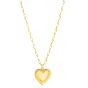 Gold Over Silver Puffed Heart Pendant Necklace