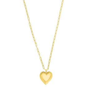 Gold Over Silver Large Puffed Heart Long Necklace