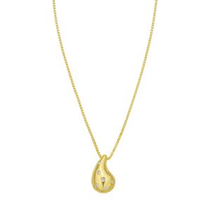 Gold Over Silver Puffed Raindrop Necklace with CZ