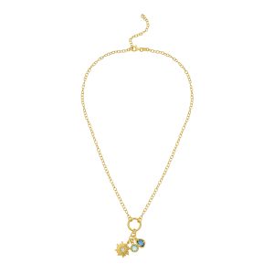 Gold Over Silver Sunflower CZ Charm Necklace