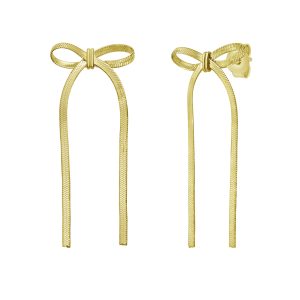 Gold Over Silver Snake Chain Bow Earrings