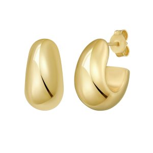 Gold Over Silver Twisted Puff C Hoop Earrings