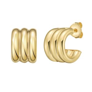 Gold Over Silver Triple Row C Hoop Earrings