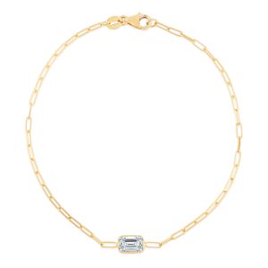 14K White Topaz Paperclip Bracelet