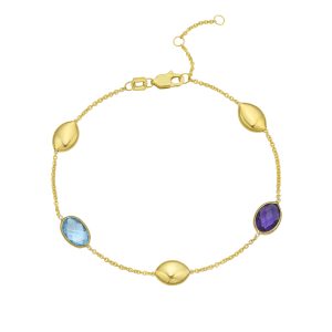 14K Oval Gem & Bead Bracelet