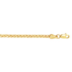 14K Gold 7.5" 2.7mm Diamond Cut Lite Round Wheat Chain