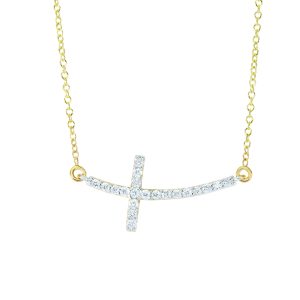14K Gold .22ct Diamond Side Cross Necklace