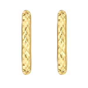 14K Gold Textured Rectangular Huggie Earrings