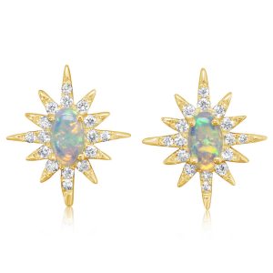 14K Yellow Gold Austrailian Opal/Diamond Star Earrings
