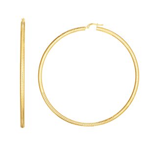 14K Gold 3x80mm Textured Hoop Earring