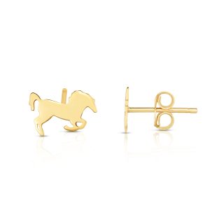 14K Gold Horse Stud Earrings