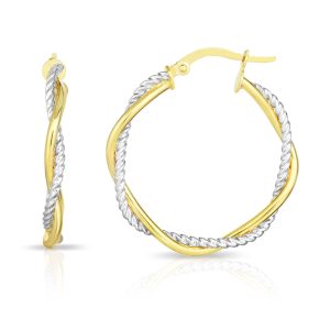 14K Gold Round Twist & Polished Hoop Earring