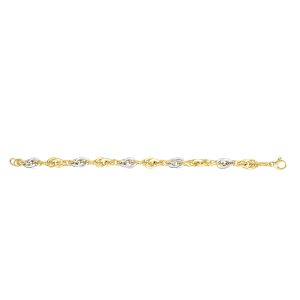 14K Two-tone Gold Polished & Diamond Cut Interlocking Oval Link Chain