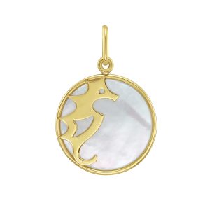 14K Gold MOP Seahorse Charm