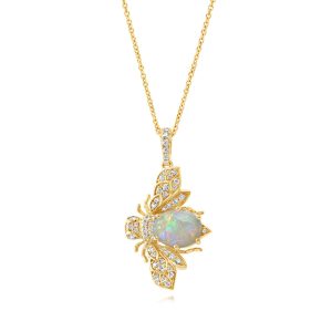 14K Yellow Gold Australian Opal/Diamond Bee Pendant