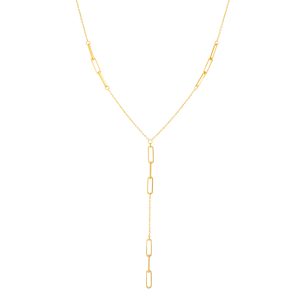 14K Gold Paperclip Lariat Necklace