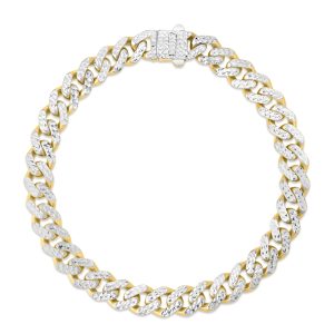 14K 8mm White Pave Lite Miami Cuban Chain
