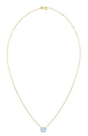 14K Gold Emerald Cut Blue Topaz Necklace