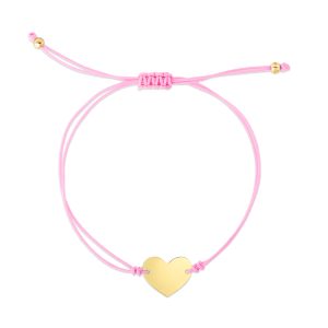 14K Pink Cord Heart Adjustable Bracelet