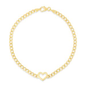 14K Heart Curb Bracelet