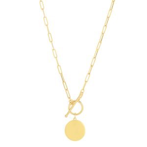 14K Paperclip Disc Toggle Necklace