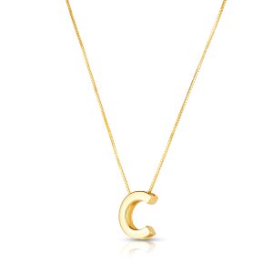 14K Gold Block Letter Initial C Necklace