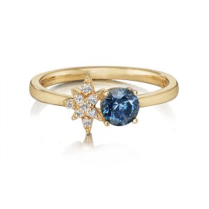 14K Yellow Gold Montana Sapphire/Diamond Ring