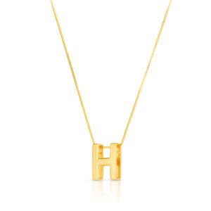 14K Gold Block Letter Initial H Necklace