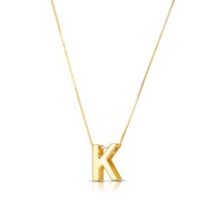 14K Gold Block Letter Initial K Necklace
