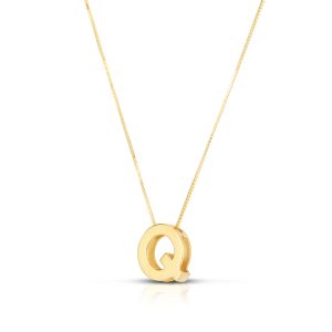 14K Gold Block Letter Initial Q Necklace