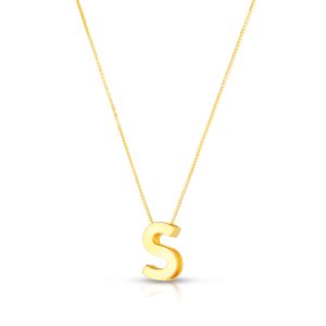 14K Gold Block Letter Initial S Necklace
