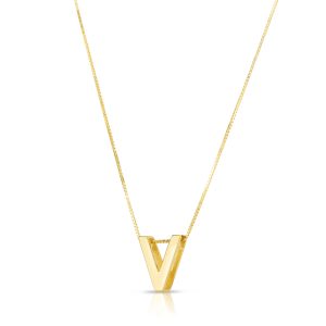 14K Gold Block Letter Initial V Necklace