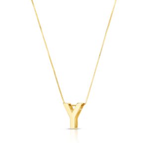14K Gold Block Letter Initial Y Necklace
