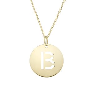 14K Gold Disc Initial B Necklace