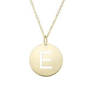 14K Gold Disc Initial E Necklace