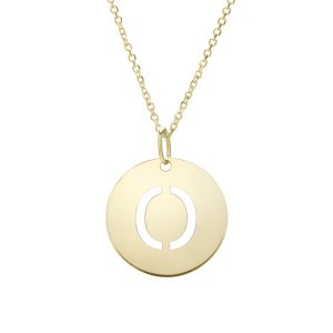 14K Gold Disc Initial O Necklace