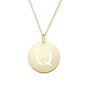 14K Gold Disc Initial Q Necklace