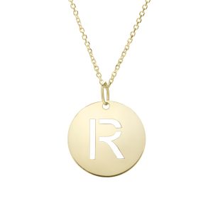 14K Gold Disc Initial R Necklace