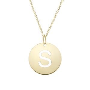 14K Gold Disc Initial S Necklace