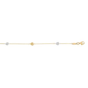 14K Two-tone Gold Diamond Cut Heart Anklet