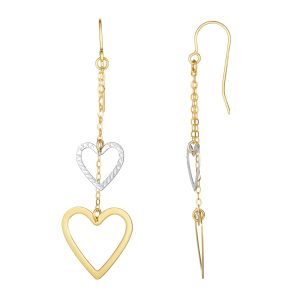 10K Gold Double Heart Drop Earring