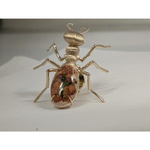 14K Yellow Gold Mexican Fire Opal Fire Ant Lapel Pin with Yellow Plated Post-Back