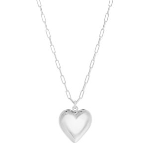 Silver Puffed Heart Pendant Necklace