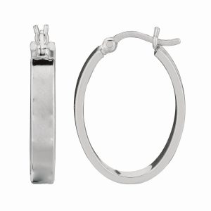 Silver Oval Square Edge Hoop Earring