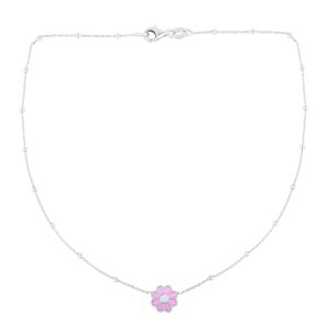 Silver Enamel Pink Flower Necklace