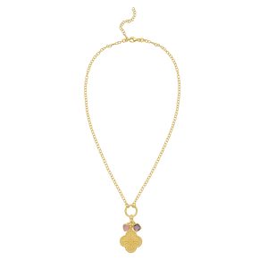 Gold Over Silver Flower CZ Charm Necklace